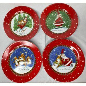 Mud Pie Christmas China Set of 4 Salad Dessert Plates 8"  Raise A Little Cane